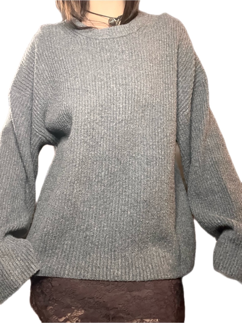 GAP Gray Ribbed Crewneck Sweater Oversized Knit M
